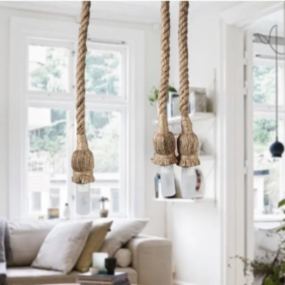 NEW in Bag 5 pcs Hemp Rope Pendant Lights, Ceiling Lamp Single Head, Hard Wire - Picture 4 of 6